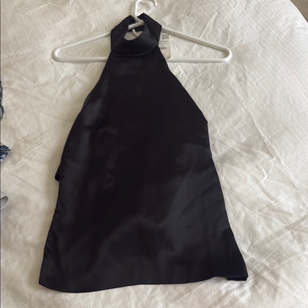 Black Satin Open Back Halter Neck Top